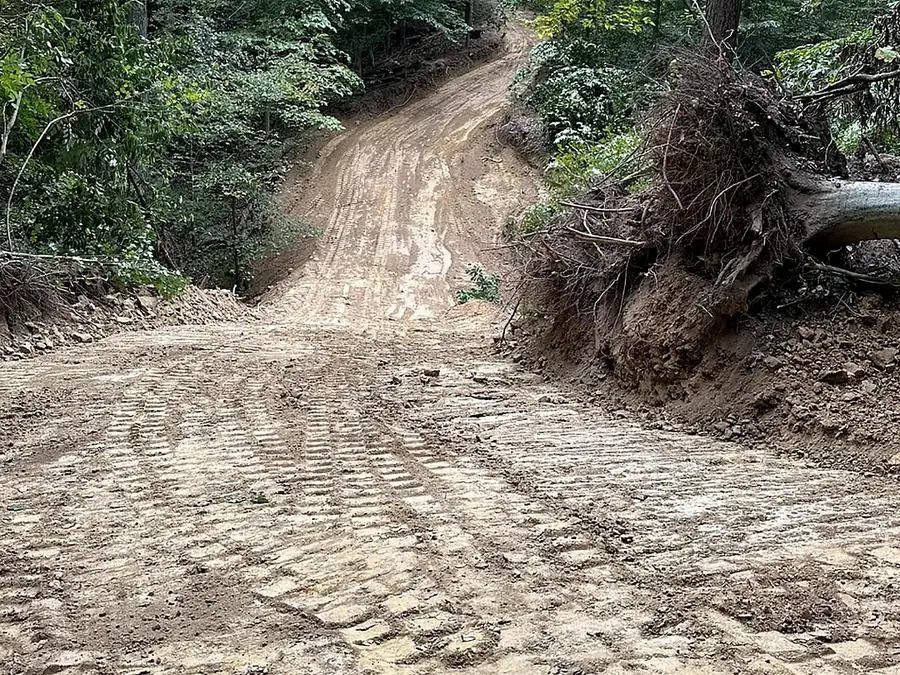 Access track cut and stoned through cleared woodland